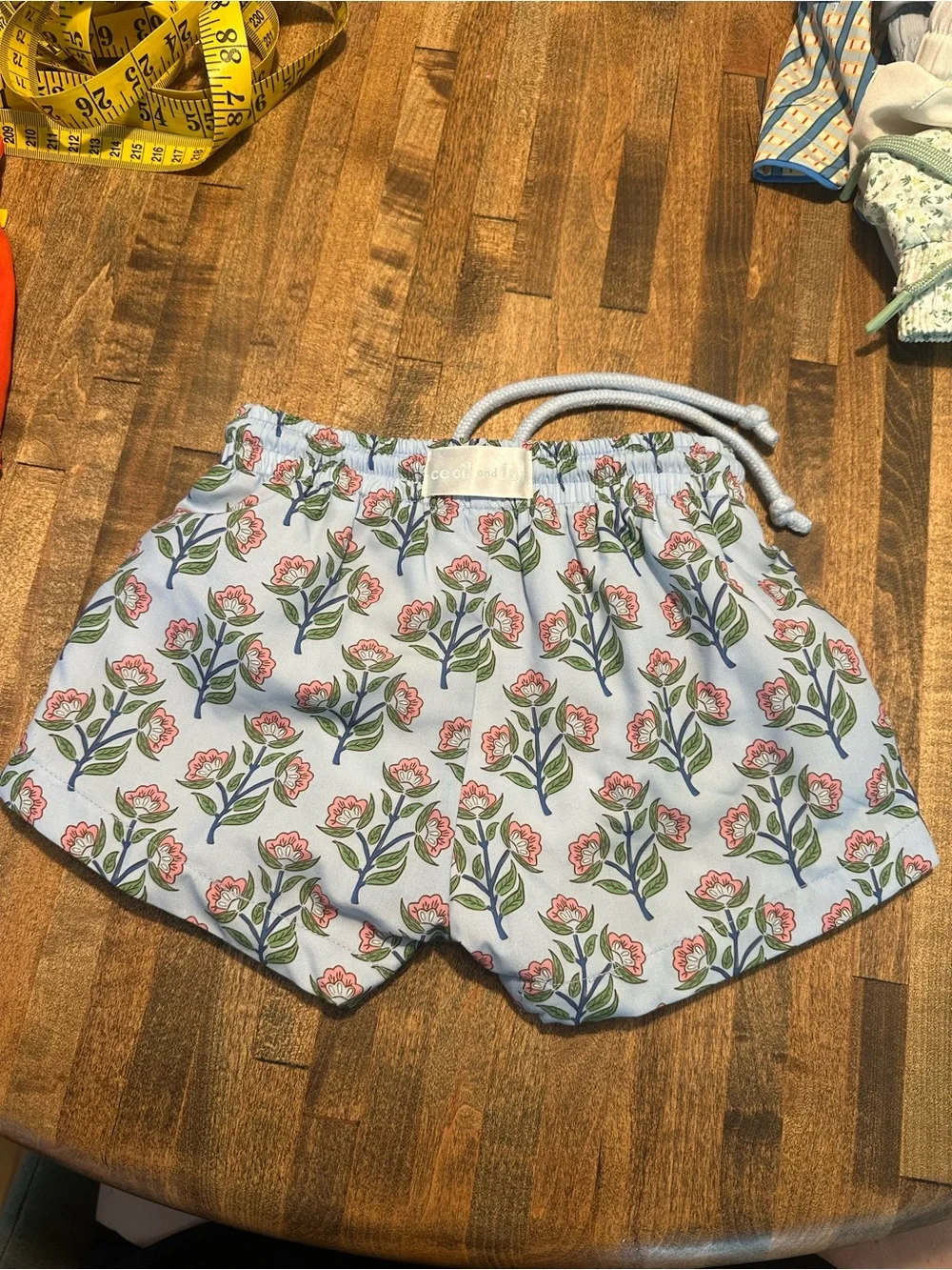 Boys' Floral Swim Trunk Shorts - Light Blue with Pink Flowers